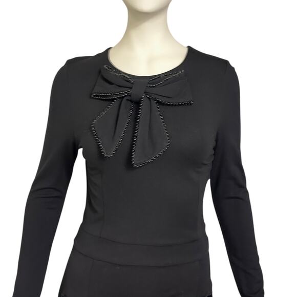 Leo & Ugo Paris Black Midi Dress Bow Detail French Minimalist Size Medium - Picture 3 of 14